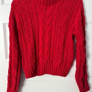 Pink Rose Vibrant Red Cowl Neck Sweater